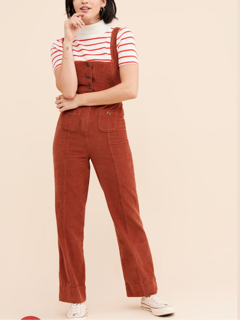 Urban Outfitters Rust Corduroy Button-Front Jumpsuit